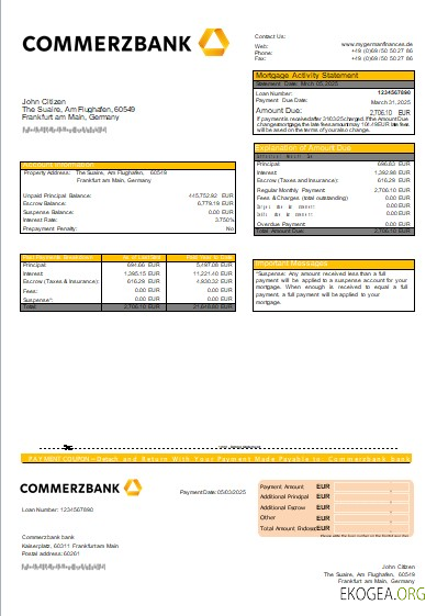 Allemagne Relevé hypothécaire de la banque Commerzbank scr